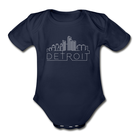 Detroit, Michigan Baby Bodysuit - Organic Skyline Detroit Baby Bodysuit - dark navy