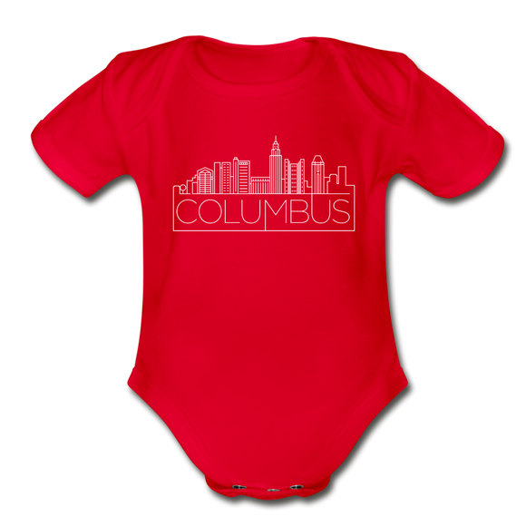 Columbus, Ohio Baby Bodysuit - Organic Skyline Columbus Baby Bodysuit - red