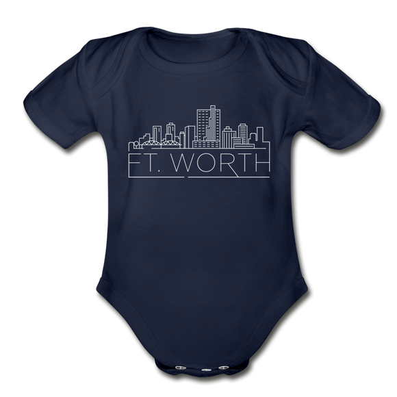 Fort Worth, Texas Baby Bodysuit - Organic Skyline Fort Worth Baby Bodysuit - dark navy