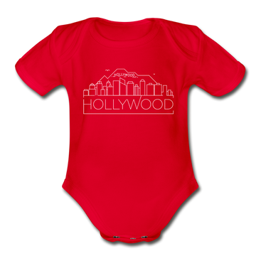 Hollywood, California Baby Bodysuit - Organic Skyline Hollywood Baby Bodysuit - red