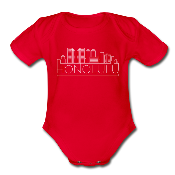 Honolulu, Hawaii Baby Bodysuit - Organic Skyline Honolulu Baby Bodysuit - red
