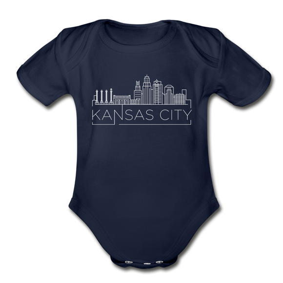 Kansas City, Missouri Baby Bodysuit - Organic Skyline Kansas City Baby Bodysuit - dark navy