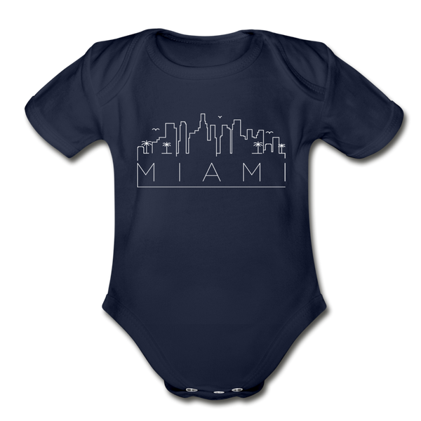 Miami, Florida Baby Bodysuit - Organic Skyline Miami Baby Bodysuit - dark navy