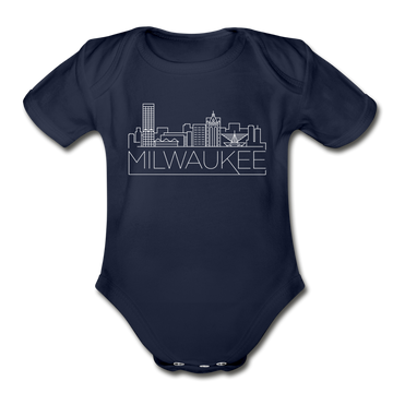 Milwaukee, Wisconsin Baby Bodysuit - Organic Skyline Milwaukee Baby Bodysuit - dark navy
