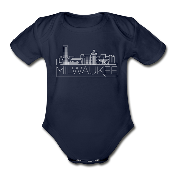 Milwaukee, Wisconsin Baby Bodysuit - Organic Skyline Milwaukee Baby Bodysuit - dark navy