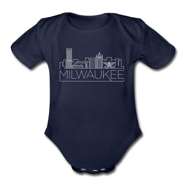 Milwaukee, Wisconsin Baby Bodysuit - Organic Skyline Milwaukee Baby Bodysuit - dark navy