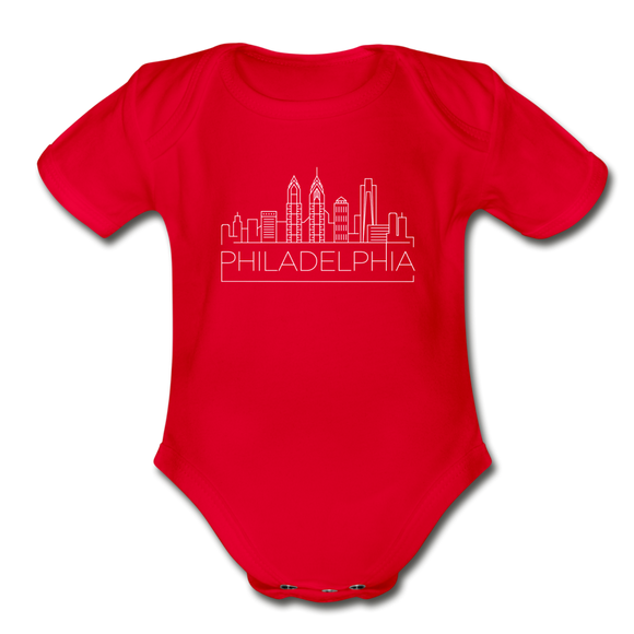 Philadelphia, Pennsylvania Baby Bodysuit - Organic Skyline Philadelphia Baby Bodysuit - red