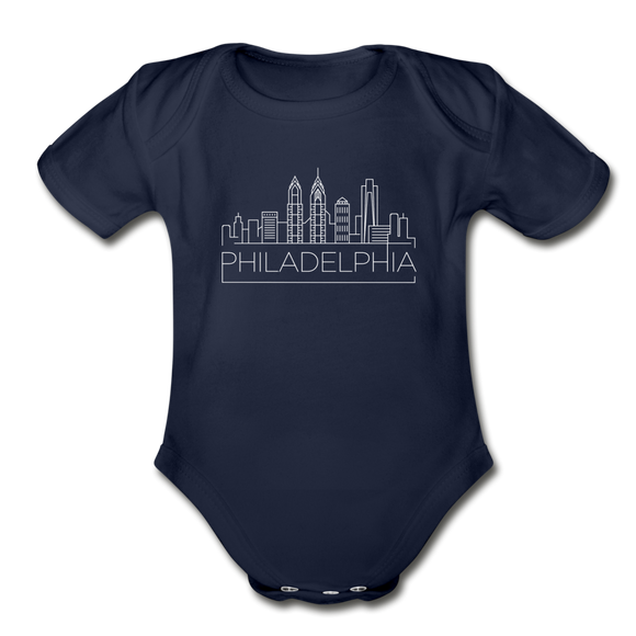 Philadelphia, Pennsylvania Baby Bodysuit - Organic Skyline Philadelphia Baby Bodysuit - dark navy