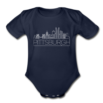 Pittsburgh, Pennsylvania Baby Bodysuit - Organic Skyline Pittsburgh Baby Bodysuit - dark navy
