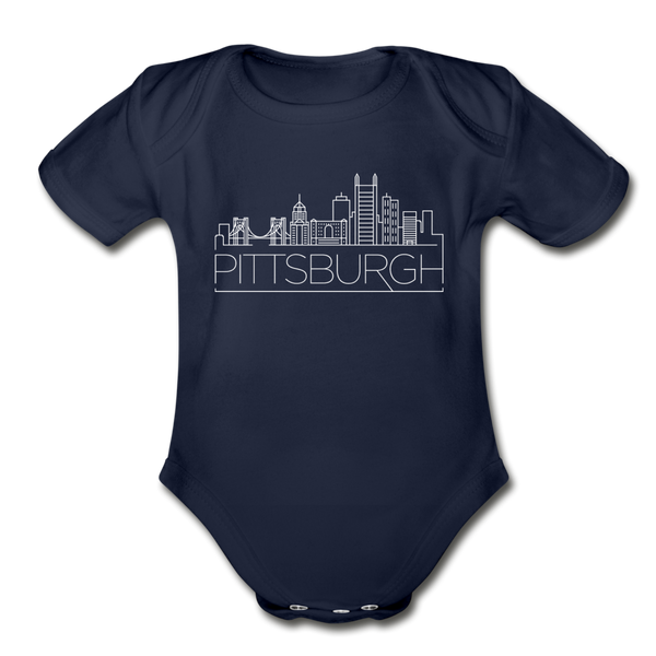 Pittsburgh, Pennsylvania Baby Bodysuit - Organic Skyline Pittsburgh Baby Bodysuit - dark navy