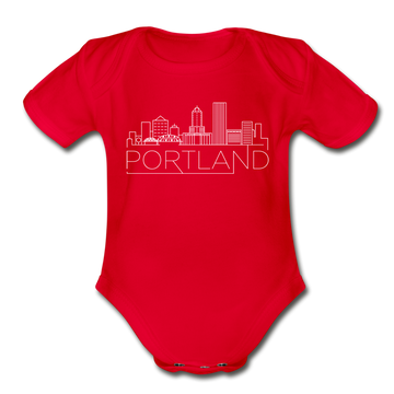 Portland, Oregon Baby Bodysuit - Organic Skyline Portland Baby Bodysuit - red