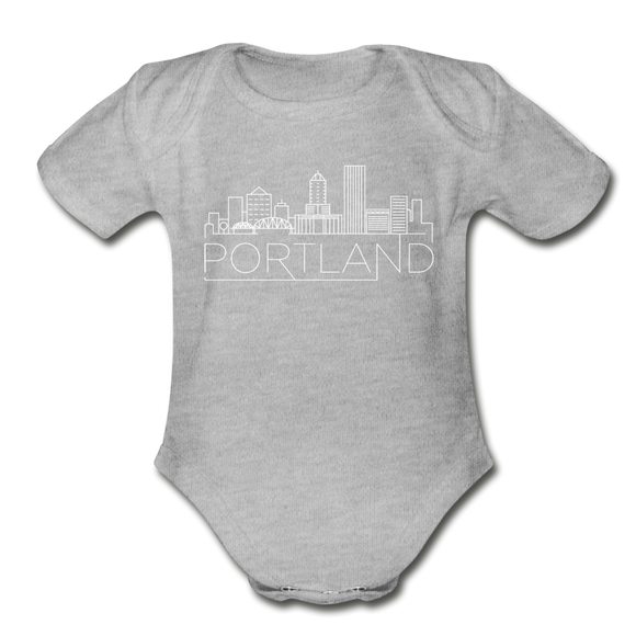Portland, Oregon Baby Bodysuit - Organic Skyline Portland Baby Bodysuit - heather gray