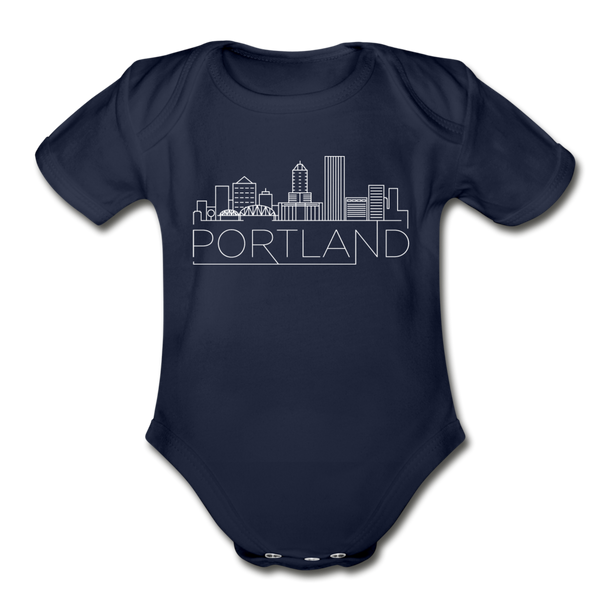 Portland, Oregon Baby Bodysuit - Organic Skyline Portland Baby Bodysuit - dark navy