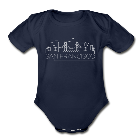 San Francisco, California Baby Bodysuit - Organic Skyline San Francisco Baby Bodysuit - dark navy