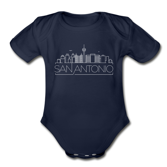 San Antonio, Texas Baby Bodysuit - Organic Skyline San Antonio Baby Bodysuit - dark navy