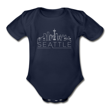 Seattle, Washington Baby Bodysuit - Organic Skyline Seattle Baby Bodysuit - dark navy