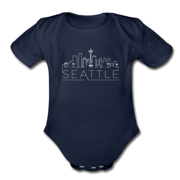 Seattle, Washington Baby Bodysuit - Organic Skyline Seattle Baby Bodysuit - dark navy