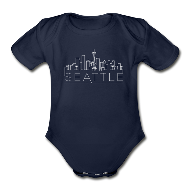 Seattle, Washington Baby Bodysuit - Organic Skyline Seattle Baby Bodysuit - dark navy