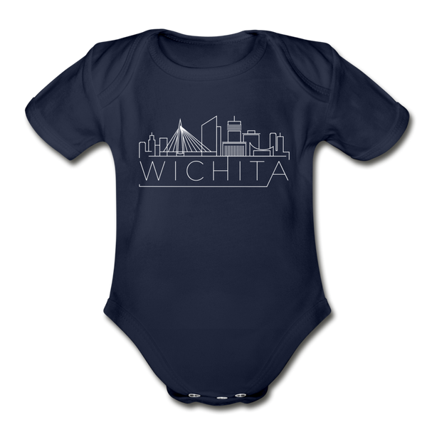 Wichita, Kansas Baby Bodysuit - Organic Skyline Wichita Baby Bodysuit - dark navy
