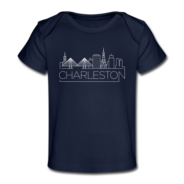 Charleston, South Carolina Baby T-Shirt - Organic Skyline Charleston Infant T-Shirt - dark navy