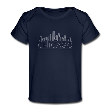 Chicago, Illinois Baby T-Shirt - Organic Skyline Chicago Infant T-Shirt - dark navy