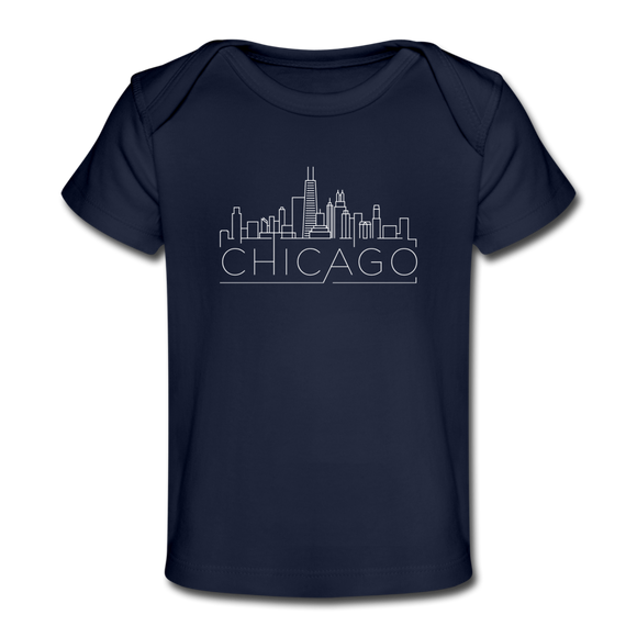 Chicago, Illinois Baby T-Shirt - Organic Skyline Chicago Infant T-Shirt - dark navy