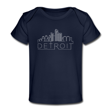 Detroit, Michigan Baby T-Shirt - Organic Skyline Detroit Infant T-Shirt - dark navy