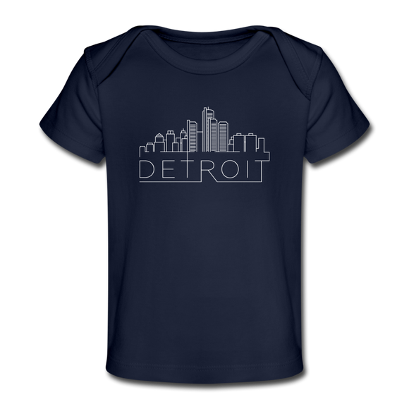Detroit, Michigan Baby T-Shirt - Organic Skyline Detroit Infant T-Shirt - dark navy