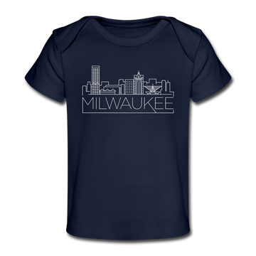 Milwaukee, Wisconsin Baby T-Shirt - Organic Skyline Milwaukee Infant T-Shirt - dark navy