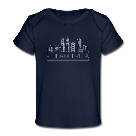 Philadelphia, Pennsylvania Baby T-Shirt - Organic Skyline Philadelphia Infant T-Shirt - dark navy