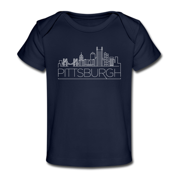 Pittsburgh, Pennsylvania Baby T-Shirt - Organic Skyline Pittsburgh Infant T-Shirt - dark navy