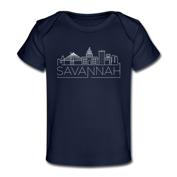 Savannah, Georgia Baby T-Shirt - Organic Skyline Savannah Infant T-Shirt - dark navy