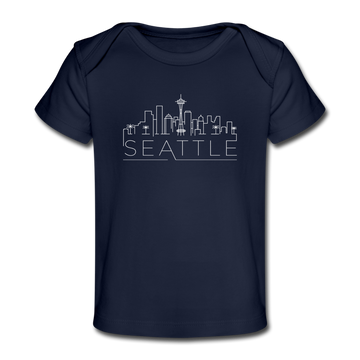 Seattle, Washington Baby T-Shirt - Organic Skyline Seattle Infant T-Shirt - dark navy