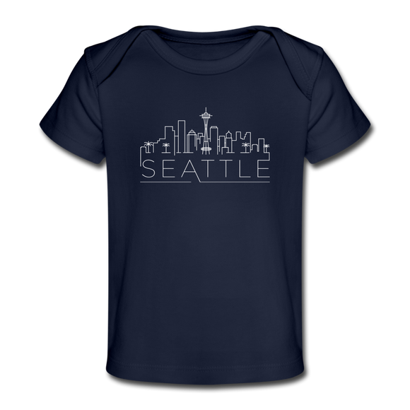Seattle, Washington Baby T-Shirt - Organic Skyline Seattle Infant T-Shirt - dark navy