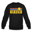 Alaska Sweatshirt - Retro Sunrise Alaska Crewneck Sweatshirt - black