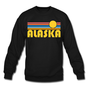 Alaska Sweatshirt - Retro Sunrise Alaska Crewneck Sweatshirt - black