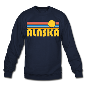 Alaska Sweatshirt - Retro Sunrise Alaska Crewneck Sweatshirt - navy