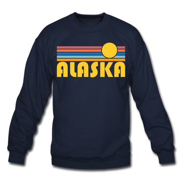 Alaska Sweatshirt - Retro Sunrise Alaska Crewneck Sweatshirt - navy