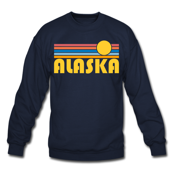 Alaska Sweatshirt - Retro Sunrise Alaska Crewneck Sweatshirt - navy