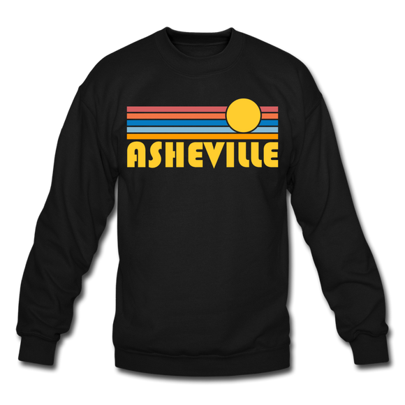 Asheville, North Carolina Sweatshirt - Retro Sunrise Asheville Crewneck Sweatshirt - black