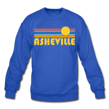 Asheville, North Carolina Sweatshirt - Retro Sunrise Asheville Crewneck Sweatshirt - royal blue