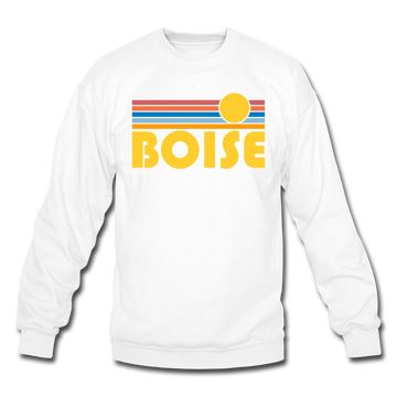 Boise, Idaho Sweatshirt - Retro Sunrise Boise Crewneck Sweatshirt - white