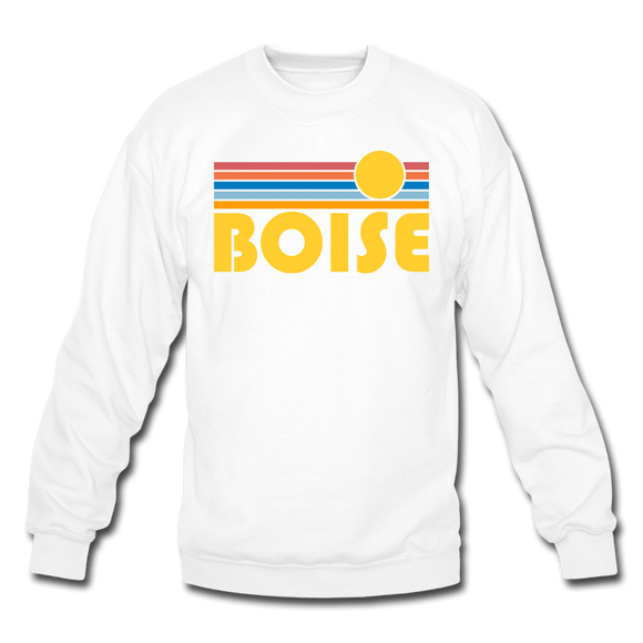 Boise, Idaho Sweatshirt - Retro Sunrise Boise Crewneck Sweatshirt - white