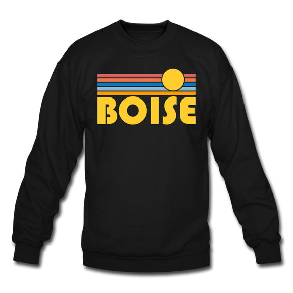 Boise, Idaho Sweatshirt - Retro Sunrise Boise Crewneck Sweatshirt - black