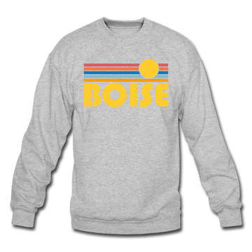 Boise, Idaho Sweatshirt - Retro Sunrise Boise Crewneck Sweatshirt - heather gray