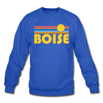 Boise, Idaho Sweatshirt - Retro Sunrise Boise Crewneck Sweatshirt - royal blue