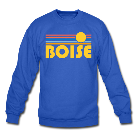 Boise, Idaho Sweatshirt - Retro Sunrise Boise Crewneck Sweatshirt - royal blue