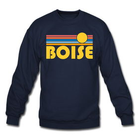 Boise, Idaho Sweatshirt - Retro Sunrise Boise Crewneck Sweatshirt - navy