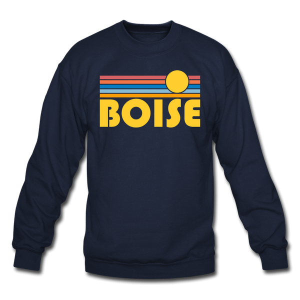 Boise, Idaho Sweatshirt - Retro Sunrise Boise Crewneck Sweatshirt - navy