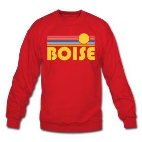 Boise, Idaho Sweatshirt - Retro Sunrise Boise Crewneck Sweatshirt - red